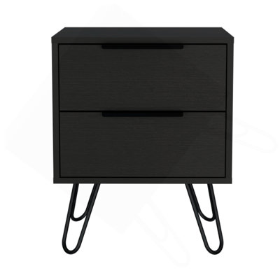 2 Nightstand, Hairpin Legs, Two Drawers, Black