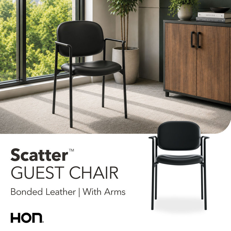 Armless High-Back Stackable Chair, Black Leather, With Arms