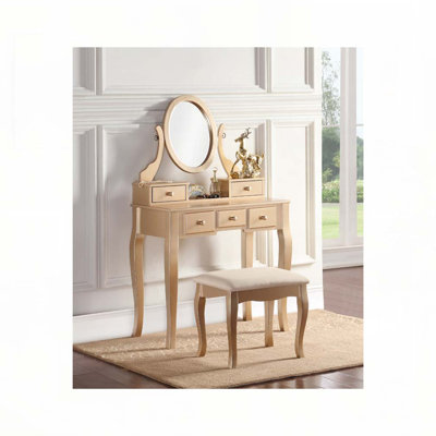 Ashley Wood Make-Up Vanity Table and Stool Set, Ashley Wood Makeup Vanity Table and Stool Set, Gold
