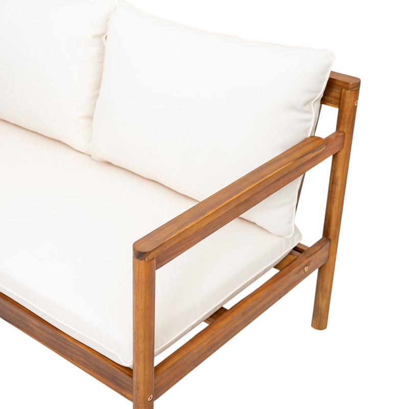 Cain Outdoor 2-Piece Acacia Wood Conversation Set With Rope Back & Cushions