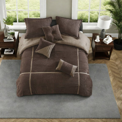 Luxurious Brown Micro Corduroy Bedding Sets, Queen Size, Contemporary Lodge Style