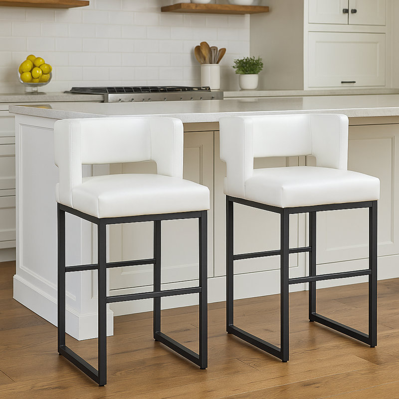 Faux Leather Upholstered Counter Bar Stool (Set of 2), White, Black