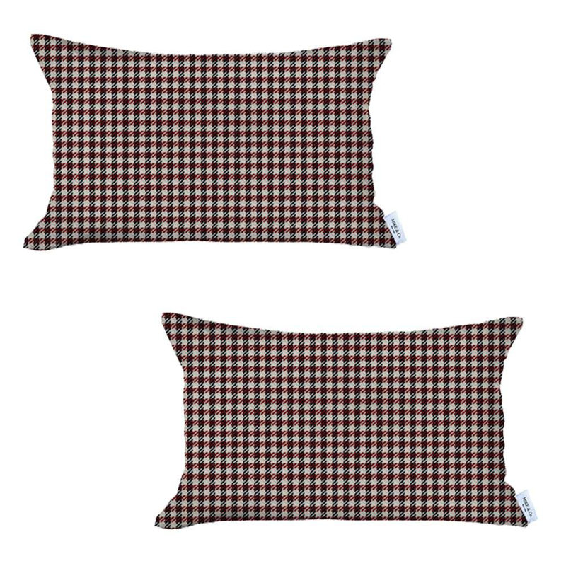 Housse de coussin réversible, Pied-de-poule rouge