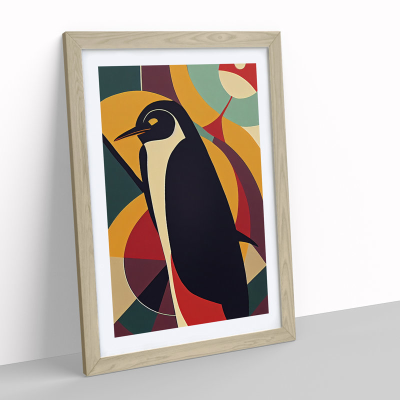 Penguin In Abstract No.2 - Wall Art, Oak Framed Paper, White, 64cm H x 46cm W x 2cm D