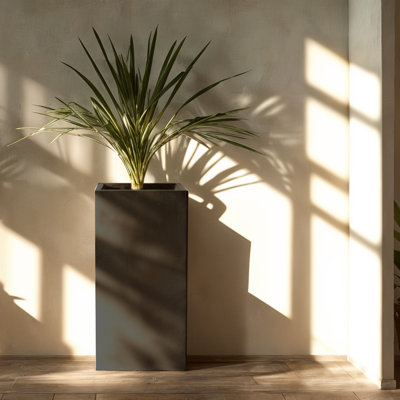 Weathered Concrete Tall Rectangular Planter, Outdoor Indoor Modern Decorative Planter Pot, Lightweight, Weather Resistant, Seamless with Drainage Hole