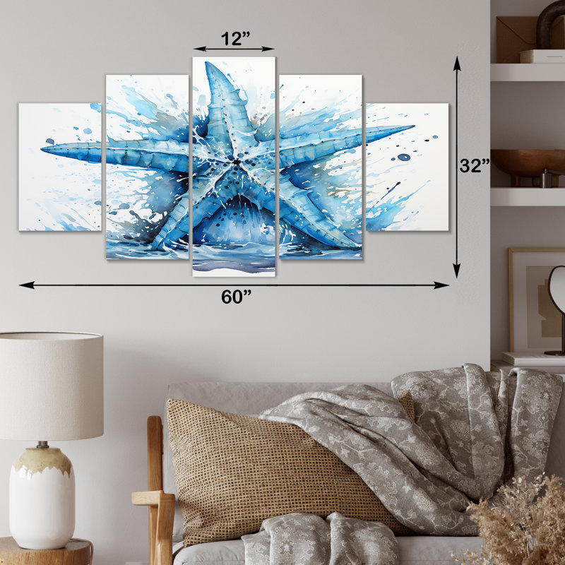 Aquarelle, étoile de mer bleue, étoile de mer, art mural