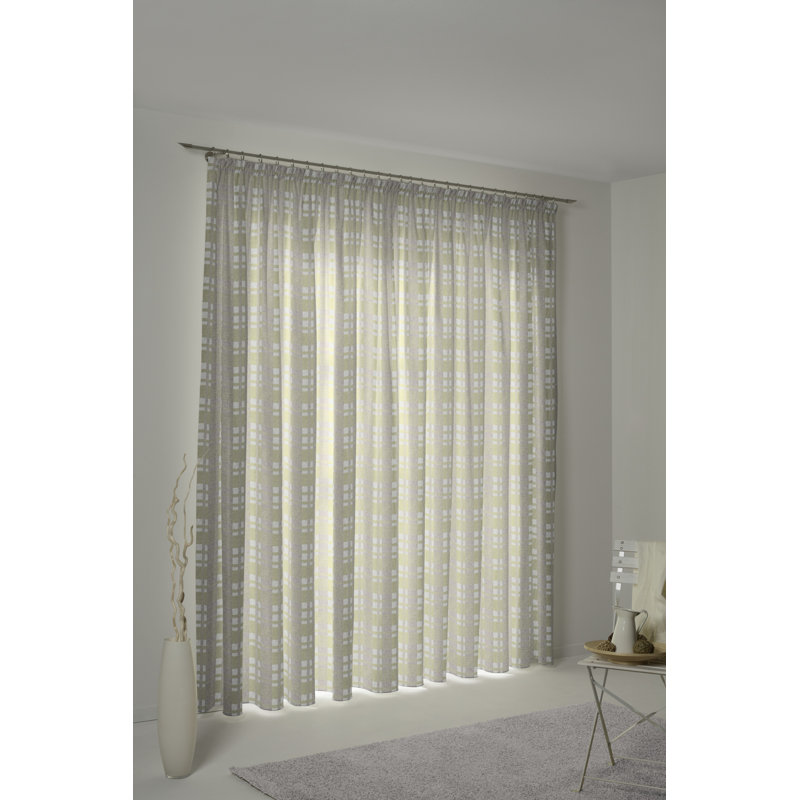 Devore Pencil Pleat Room Darkening Curtain, 125cm H x 65cm W, Green/Grey/Black