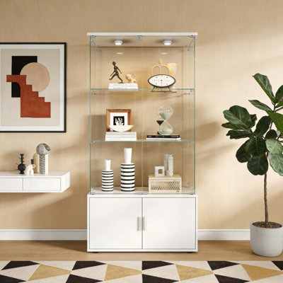 Double-Door Four-Layer Cabinet-Style Storage Cabinet,Display Cabinet,Wine Cabinet,File Cabinet,With Remote-Controlled PAIPAI Lights,Adjustable Feet, Can Be Placed In The Living Room