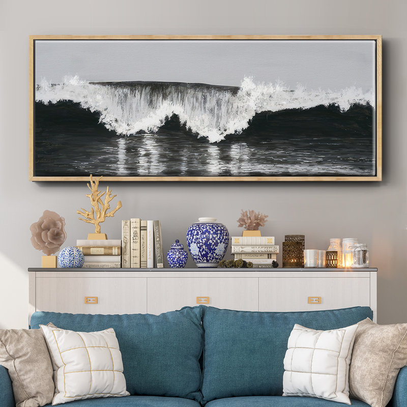 Black & White Waves II - Toile avec cadre, H 12 po x l 30 po
