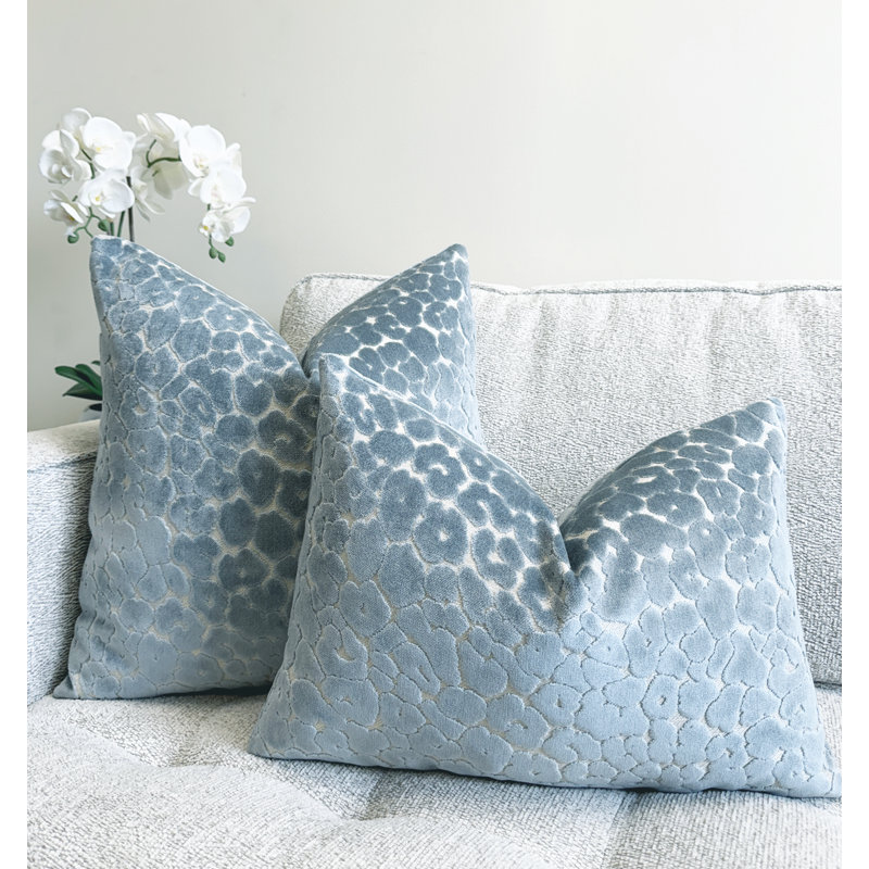 Animal Print Velvet Throw Pillow Cover, 20"H x 20"W, Blue