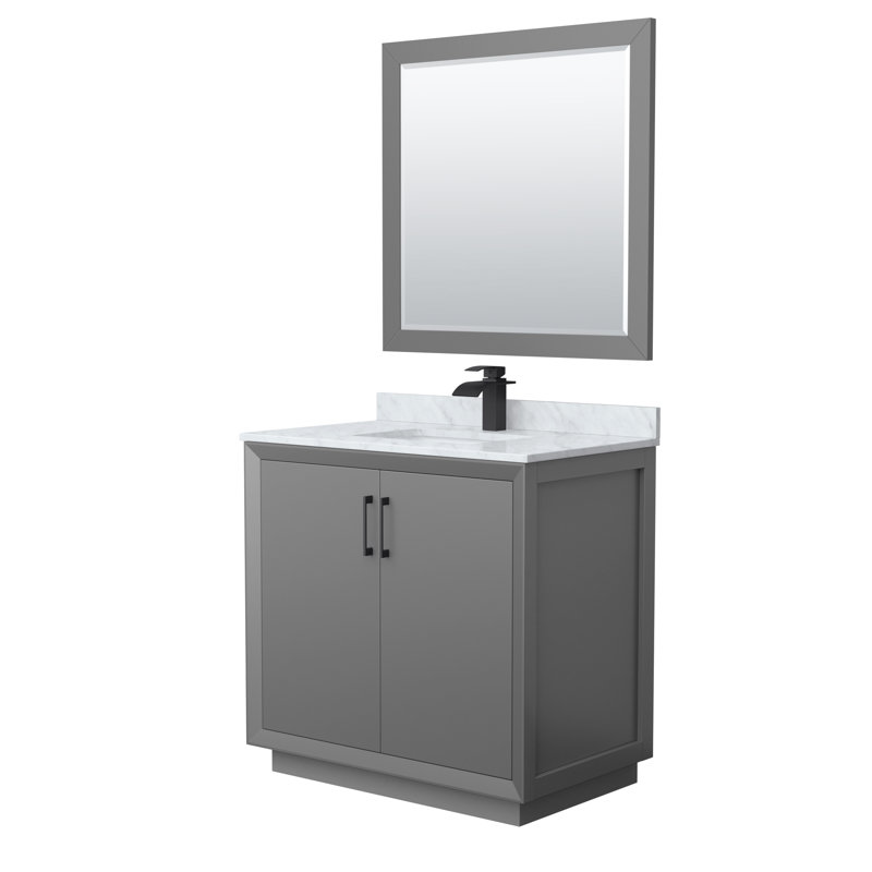 Ensemble de meuble-lavabo simple 36 po avec miroir Stara, Gris foncé, Noir