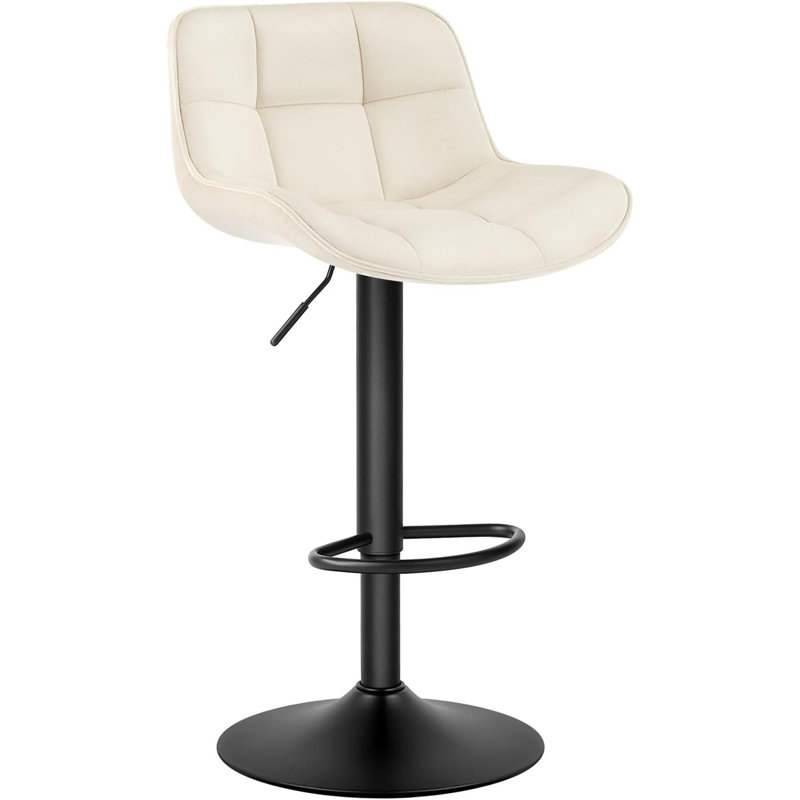 Stace Swivel Upholstered and Velvet Adjustable Height Bar Stool with Steel Frame, Cream