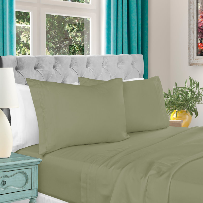 Ensemble de draps en coton 1000 fils Blue Nile Mills, Sauge, Grand lit olympique