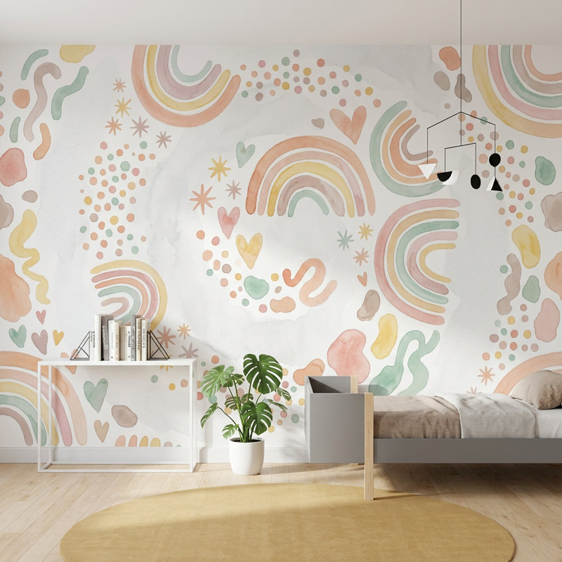Papier peint aquarelle arc-en-ciel arc-en-ciel, 100 po x 96 po, Non tissé
