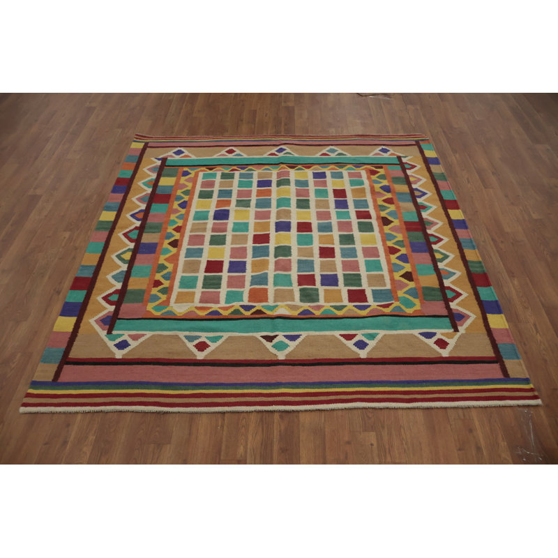 Tapis kilim à carreaux éclatant 6 x 6 pour intérieurs modernes