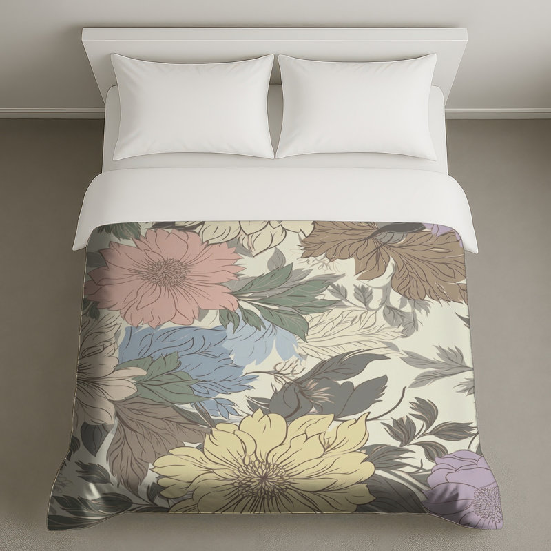 Housses de couette à motif floral pastel, Lit simple