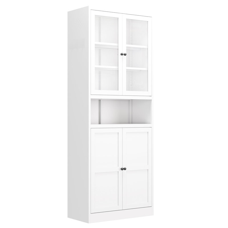White Metal Kitchen Cabinet, 72" Tall, Adjustable Shelves, Heavy Duty Construction, Freestanding In Pantry, Silent Magnetic Seals, Vented Side Panels, Scratch- , Finish