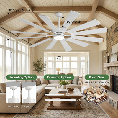 Ventilateur de plafond moderne extérieur / intérieur avec lumière et télécommande, 12 pales à double couleur avec grand débit d'air, moteur à courant continu réversible silencieux