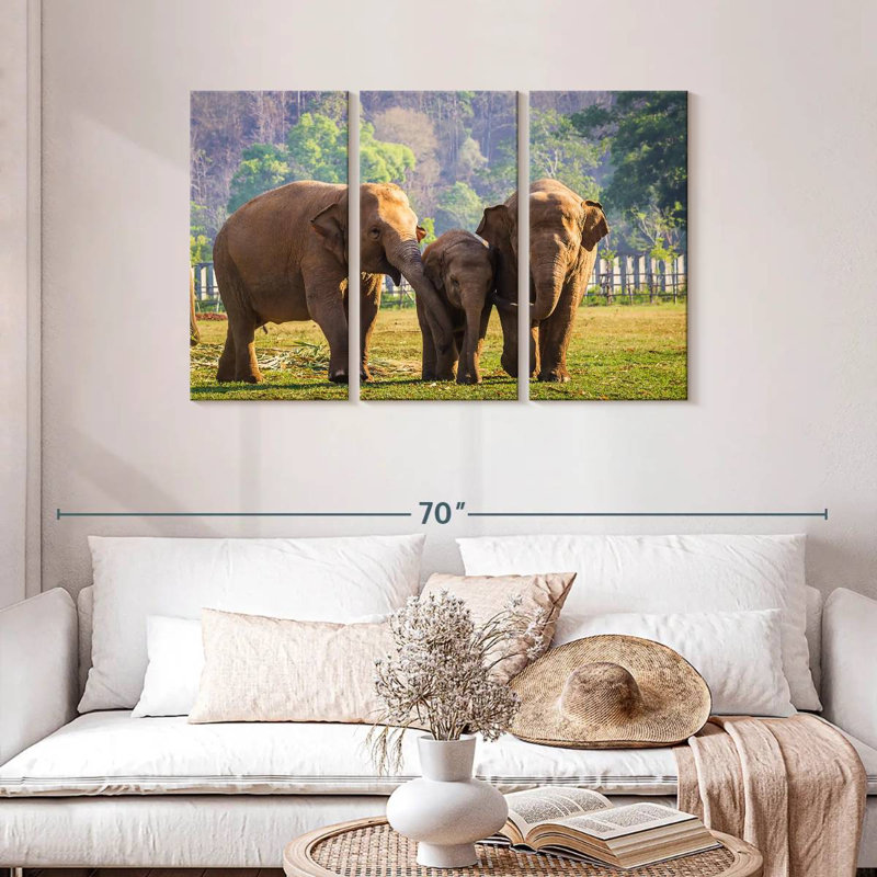 Famille d'éléphants Brampt, H 28 po x l 45 po