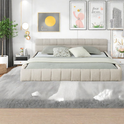 Comfortable California King Beds, Chenille Upholstered, Modern Beige For Home
