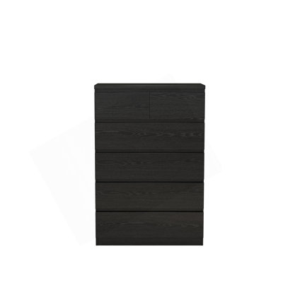 2+4 Drawer Black Dresser, Modern Handle-Free Storage Chest with 2 Small Drawers & 4 Large Drawers, Minimalist Drawer Cabinet, Thickened Top,Easy Assem