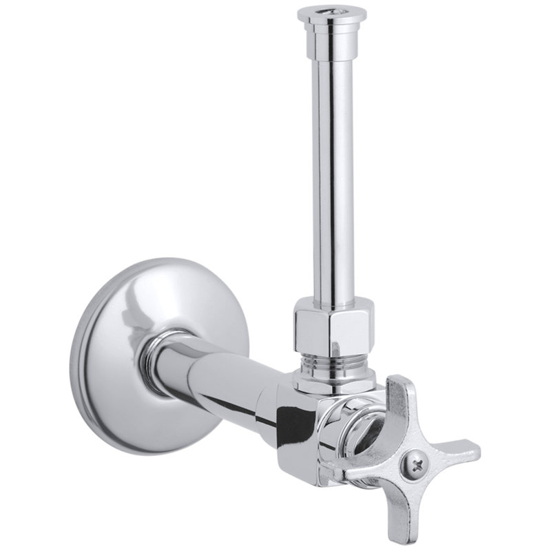 Alimentation angulaire avec butée, poignée transversale et tube vertical rigide, Chrome poli