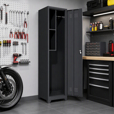 Armoire de rangement métallique avec serrure, organisateur utilitaire mince de 65 pouces avec tringle et étagères fixes, armoire ventilée pour produits de nettoyage pour buanderie, garage, entrée