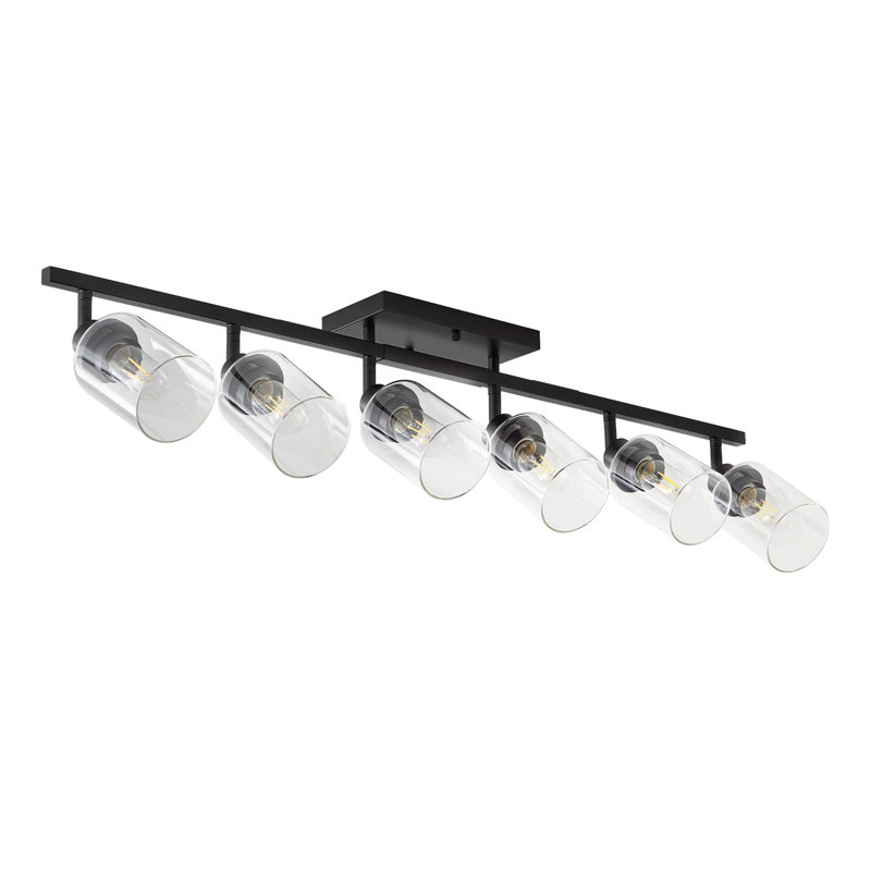 Ensemble d'éclairage sur rail à 6 spots noirs, appliques murales pour salle de bain, plafonniers de cuisine, spots orientables avec abat-jour en verre transparent pour cuisine, magasin ou couloir.