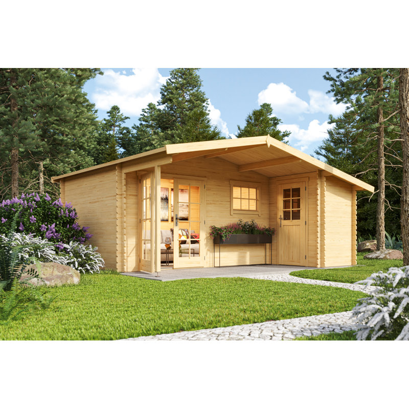 Lasita 17 x 15 Ft. Apex Roof Log Cabin With Single Glazing (34mm), Brown