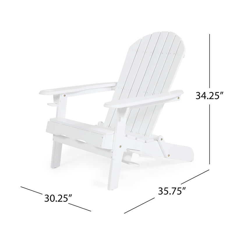 White Folding Adirondack Outdoor Lounge Chair With Built-in Cup Holders For Patio Backyard Poolside, White
