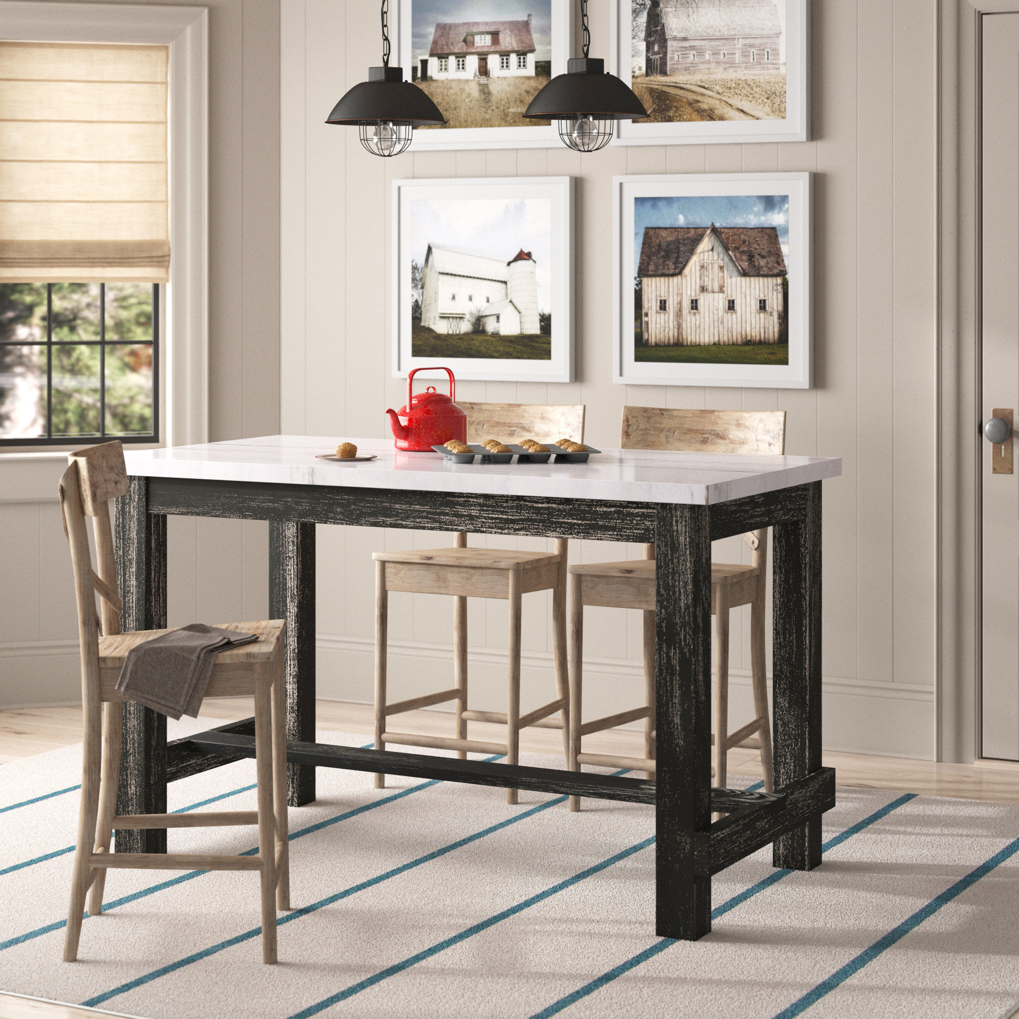 Kalb Marble Top Solid Wood Base Dining Table Laurel Foundry Modern Farmhouse