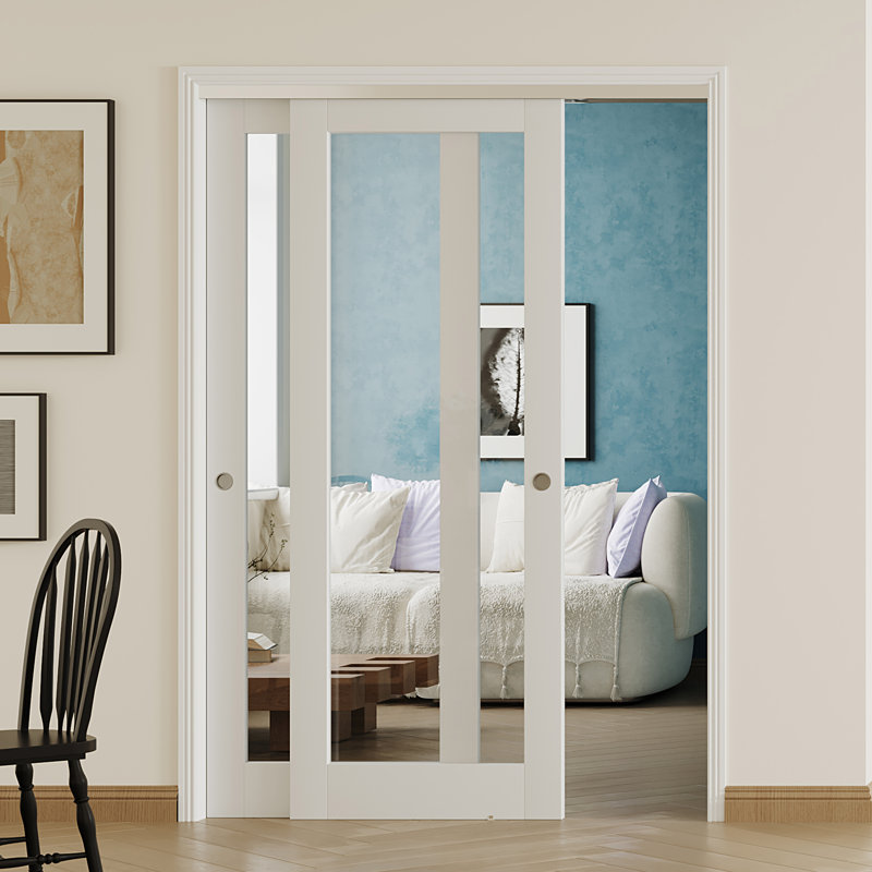 Porte coulissante double coulissante en verre aggloméré blanc 1 Lite, 60"X80"