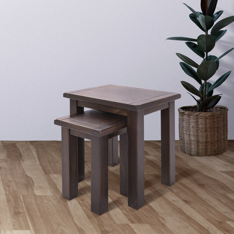 Table gigogne en bois massif 2 pièces, Brun foncé, Marron foncé