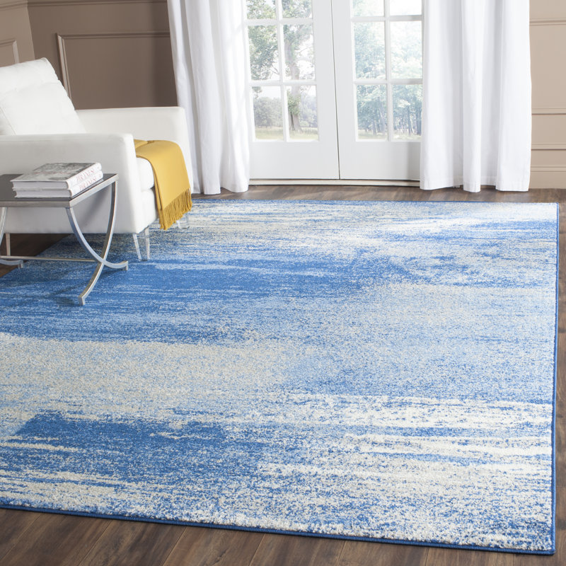 Algonquin Performance Abstract Rug, Rectangle 10' x 14', Silver/Blue