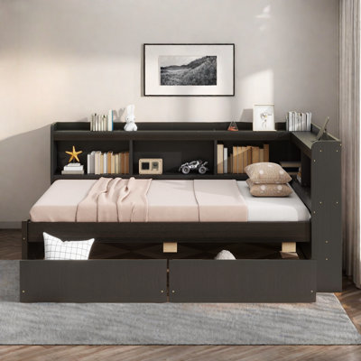 L-shaped Daybed With Bookcases, Charging Station And Two Drawers