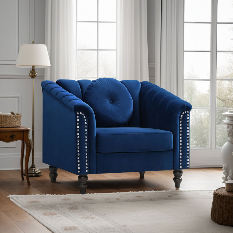 Latawnya Velvet Living Room Chair, Burgundy Red, Royal Blue Velvet