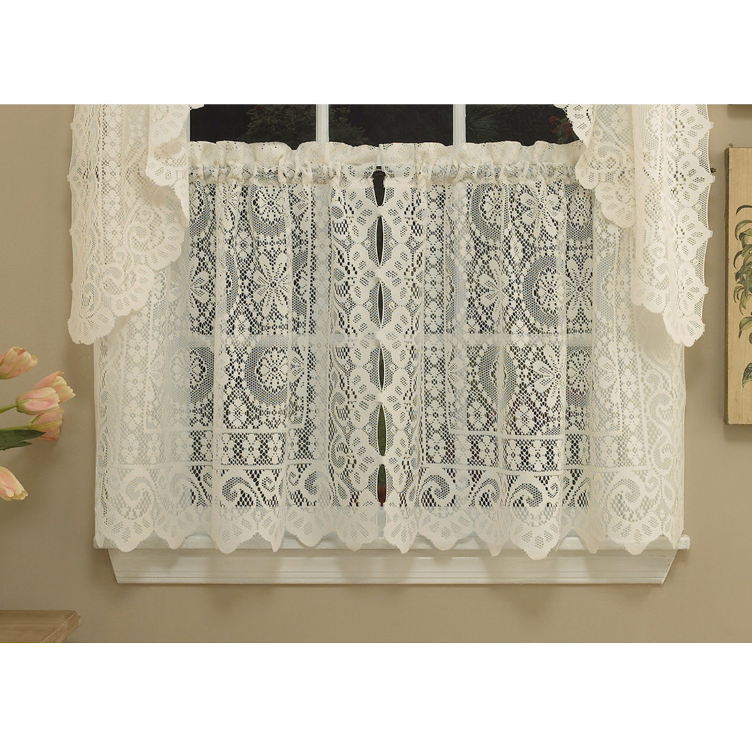 Bansal Damask Scalloped Cafe Curtain (Set of 2) August Grove® 