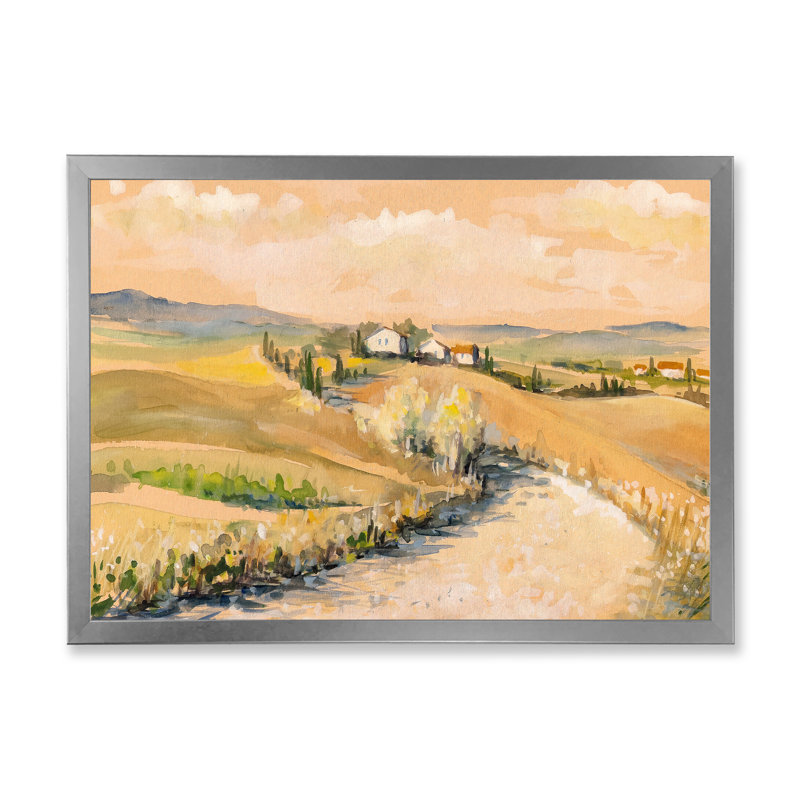 Campagne en Toscane, Italie - reproduction sur toile, H 24 po x l 32 po x P 1 po, Cadre photo argenté