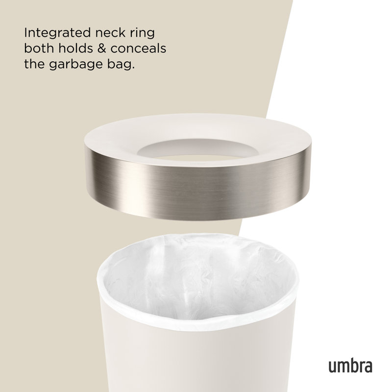 Sand Beige Polypropylene Indoor Trash Can with Brushed Metal Accents