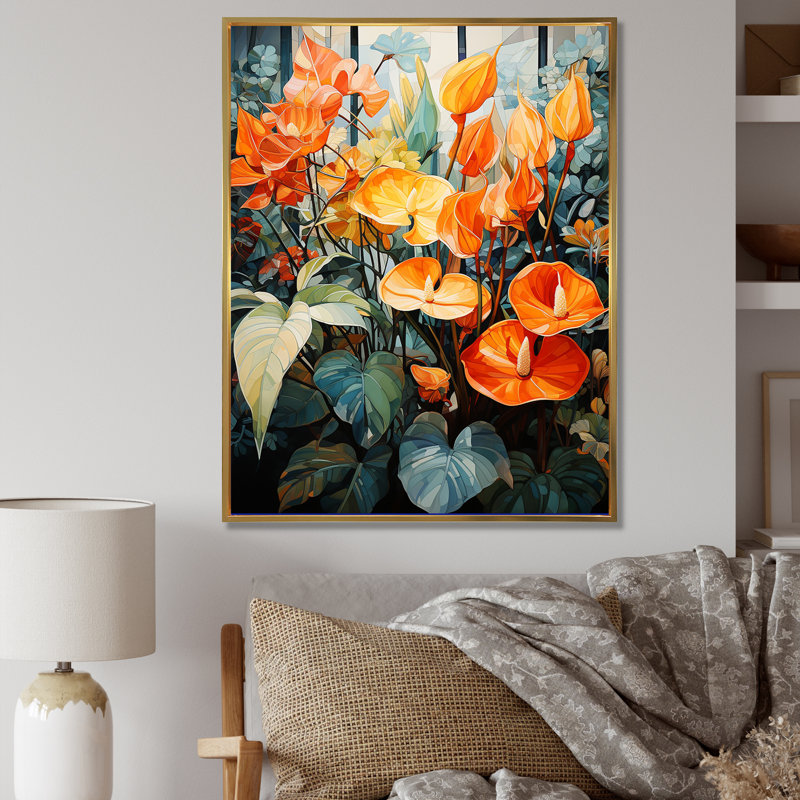Jardin horticole cubiste, reproduction d'art sur toile, Cadre flottant doré, H 40 po x l 30 po x P 1,5 po