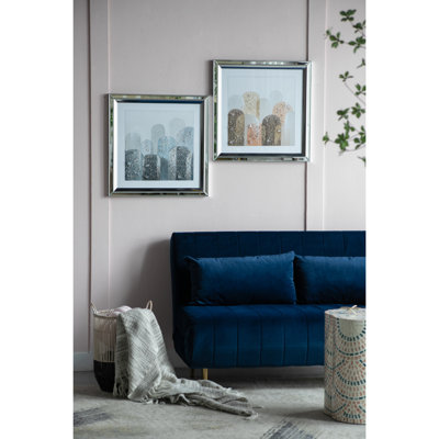S/2 23.6X23.6" Kaiden Crystal Mirror Framed Wall Art On Mellow Golden Tint Background
