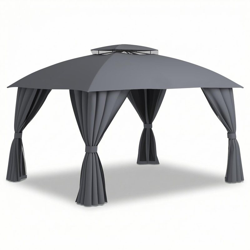 Pavillon de jardin extérieur en acier 10 po x 12 pi avec double toit, Gris clair