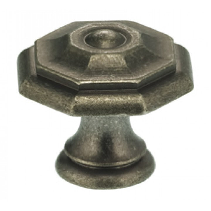 Oversized Vintage 1" Length Geometric Knob, Vintage Iron, 1.19" H x 1.19" W x 1" D
