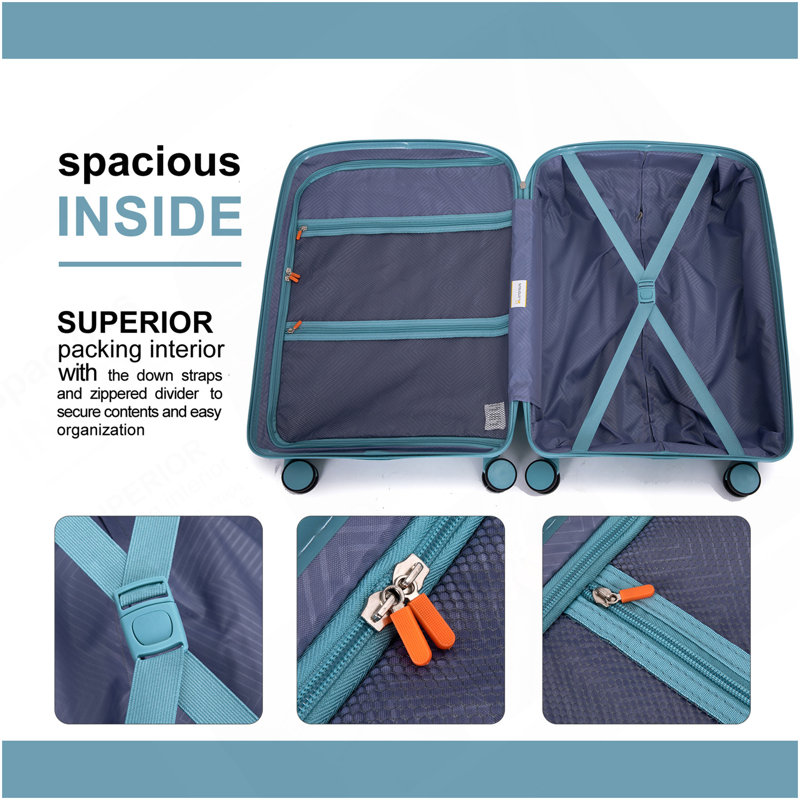 Ensemble de valises 3 pièces, ensemble de valises rigides avec roulettes doubles, verrou de transport et bagage de transport à carreaux, bleu foncé