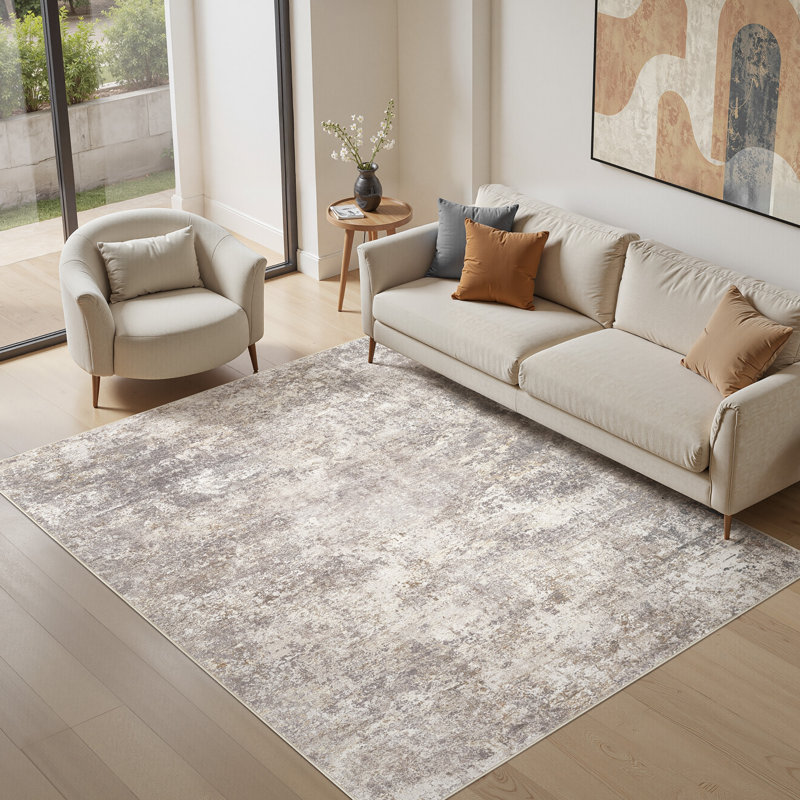  Dagmar Machine Washable Area Rug Abstract Modern Low Pile Indoor Carpet Neutral Non-Slip Backing Floor Mat for Bedroom Dining Room Farmhouse Home Office