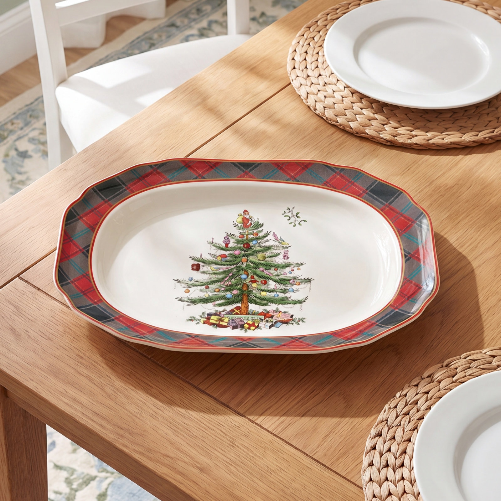 Christmas Tree Tartan Porcelain Platter