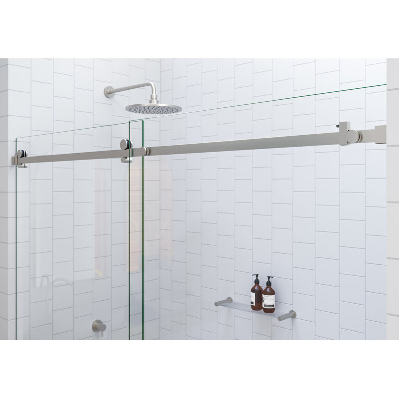 Astro 60 - 64 in. x 78 in. Fully Frameless Glass Sliding Shower Door, Brushed Nickel