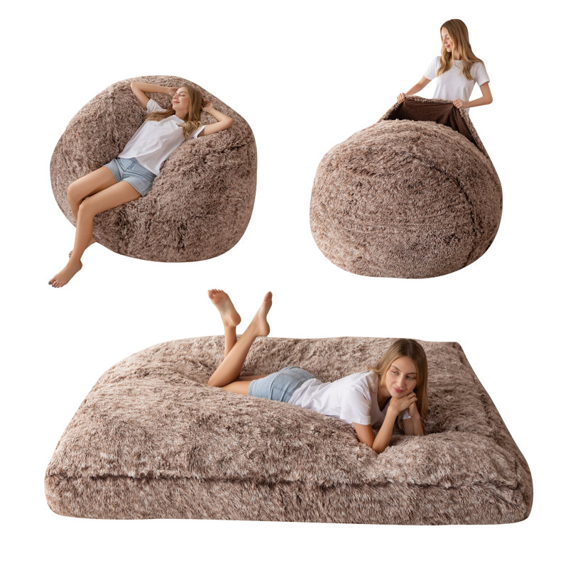 Polyester Bean Bag Chair, 47.2" H x 47.2" W x 27.6" D, Coffee Polyester