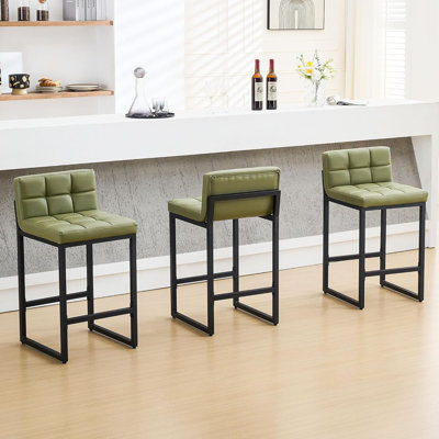 Tabouret de comptoir rembourré à dossier bas avec structure en métal épaissie pour îlot de cuisine