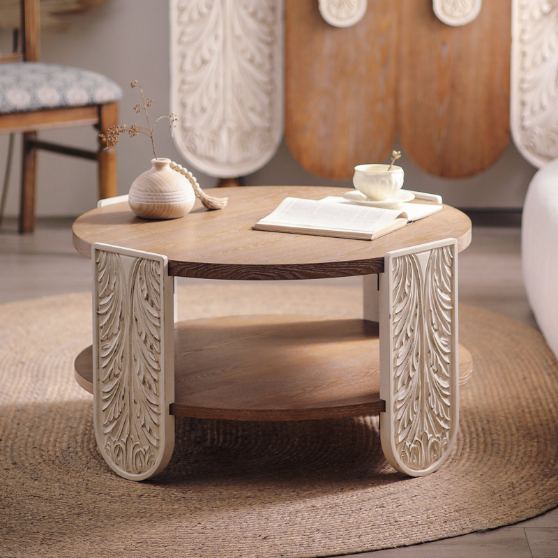 Table basse en bois sculpté, table de bout rétro avec rangement double couche, petite table d'appoint pour le salon, table de chevet de style palais pour les petits espaces